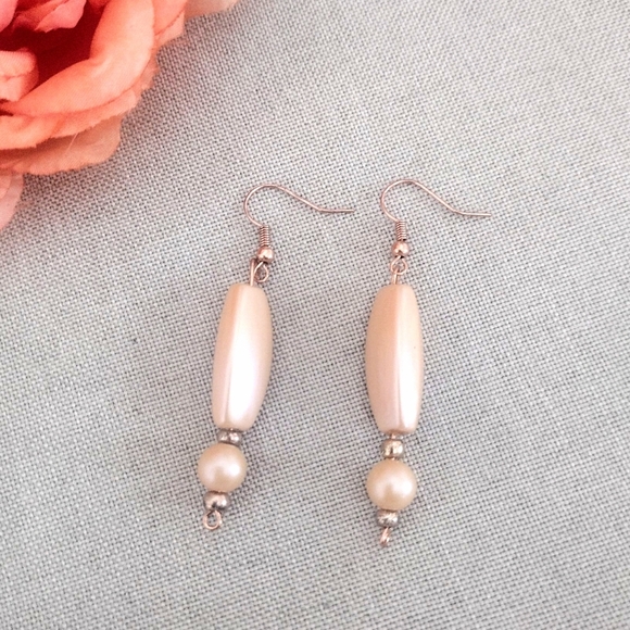 Peach Beaded Dangle Earrings - Picture 1 of 2